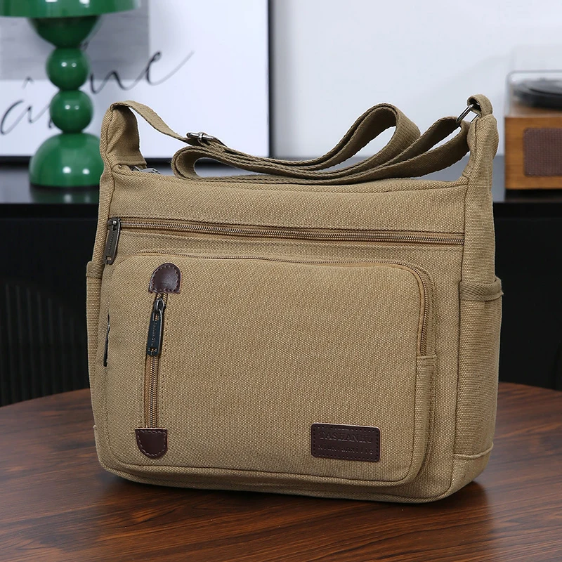 Men's Multi Pocket Casual Shoulder Bag - Adjustable Shoulder Strap, Zipper Closure, Ideal for Daily Commuting