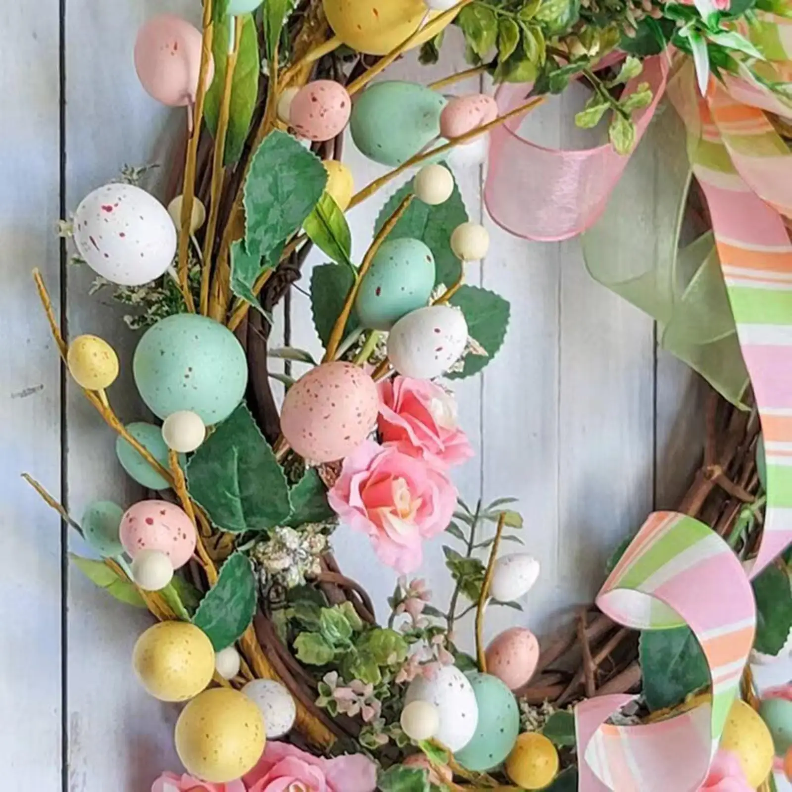 Artificial Easter Wreath for Front Door Green Leaves Decorative Wall Hanging Ornament for Festival Party Celebration Patio Home