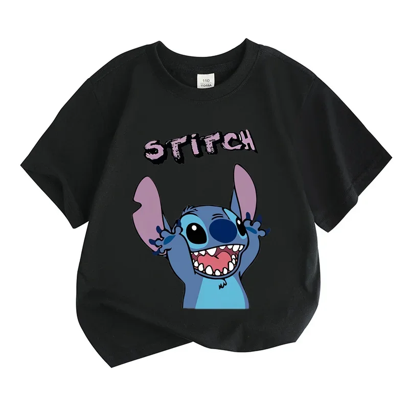 

Summer Children 100% Cotton Round Neck Short-sleeved T-shirt Stitch Cartoon Anime Boys Girls Toddler Fashion Trend Clothing Tops