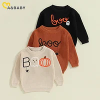 ma&baby 0-3Y Halloween Newborn Infant Toddler Baby Boy Girl Sweaters Pumpkin Ghost Embroidery Long Sleeve Costumes Warm Clothing 1
