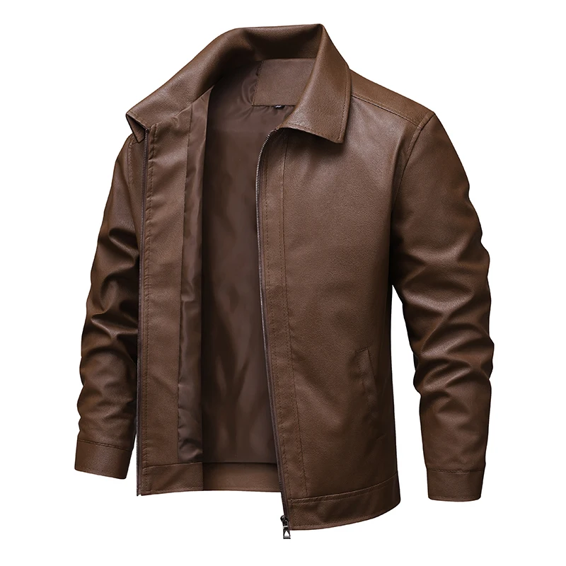 ג'קט עור מדמה לגברים סתיו חורף ג'קטים אופנתיים שחורים מעיל עור לאופנוע חיצוני קז'ואלי Streetwear Windbreaker