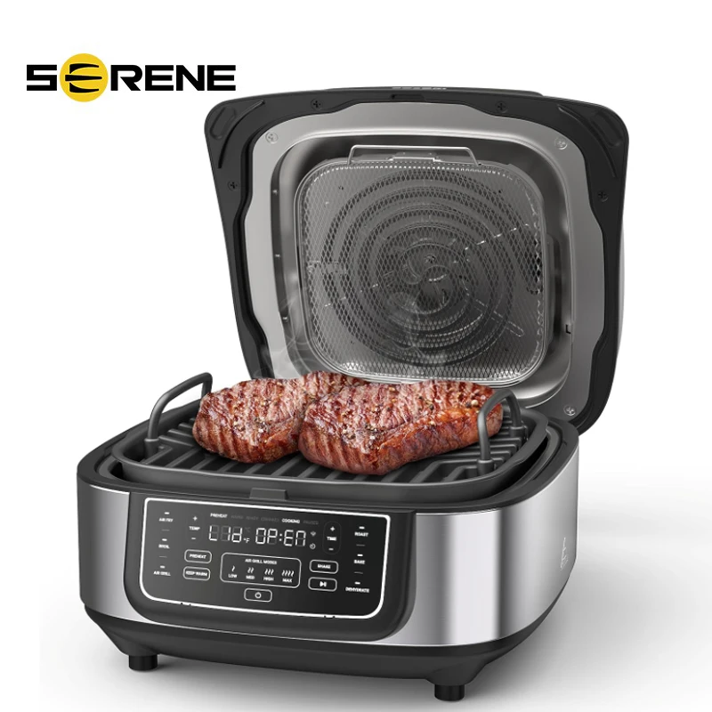 smokeless deep fryer cyclonic air technology 5 in 1 grill crisp bake roast dehydrate COSORI Electric Smokeless Indoor Grill & Smart XL Air Fryer Combo, 8-in-1, 6QT, 100 Recipes, Grill, Broil, Roast, Bake, Crisp