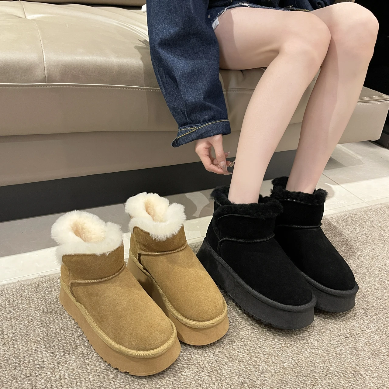 

Новинка 2023, зимние женские сапоги на толстой подошве, увеличивающие рост, модные утепленные бархатные теплые короткие сапоги, обувь из хлопка