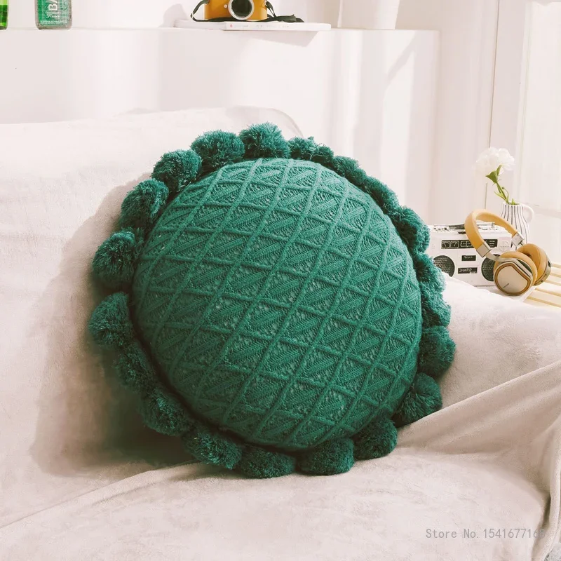 Creative Pillow Knitted Wool Cushion for Sofa, Lattice Ball, Nordic, Circular seat cushion, Stereo Hollow Cushion, 50cm Diameter
