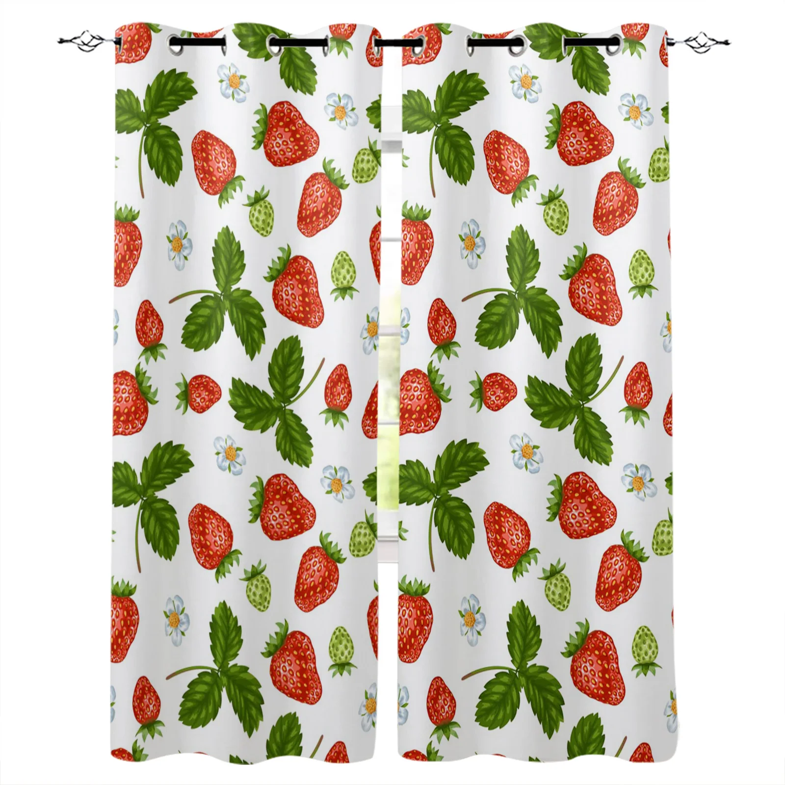 

Summer Fruit Strawberry Leaf Repeat Blackout Curtains Window Curtains For Bedroom Living Room Decor Window Treatments