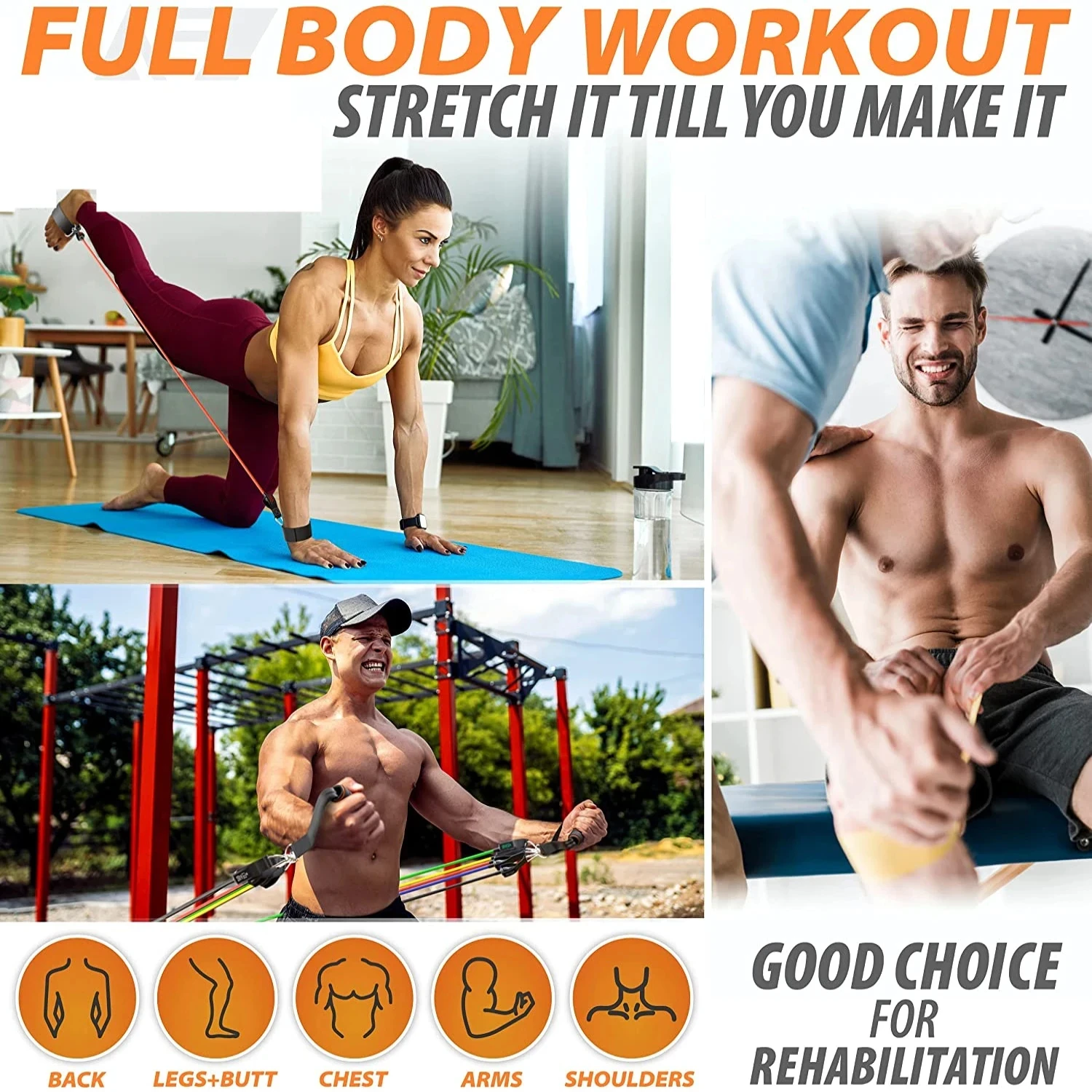 300lb Fitness Booty Resistance Elastic Band Workout Training Exercise Sport Gym Dumbbell Harness Set Expander Equipment Weight
