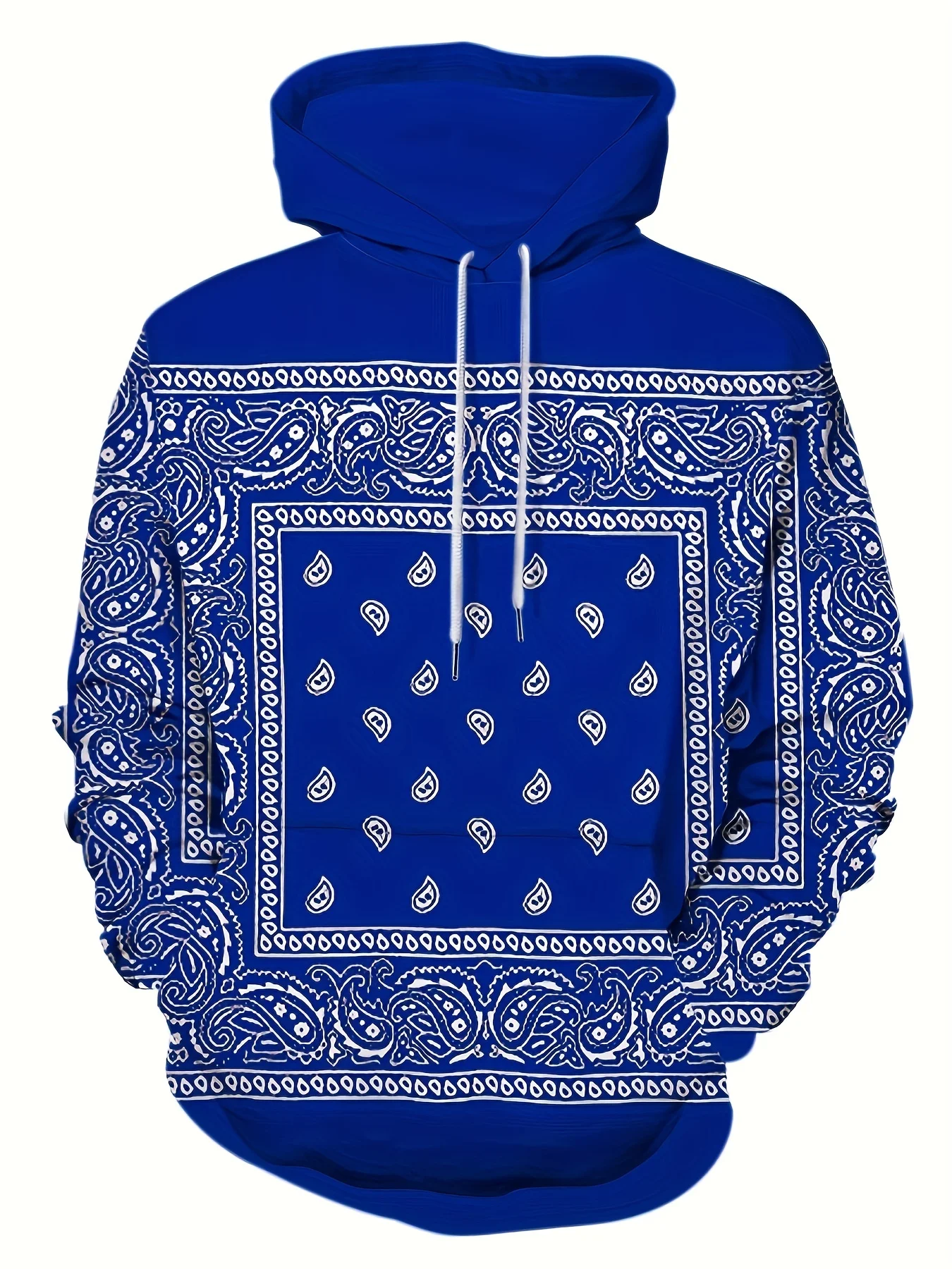 Men's Retro Bandana Print Hoodie Men's Casual Graphic Design Pullover Hooded Sweatshirt With Kangaroo Pocket Streetwear