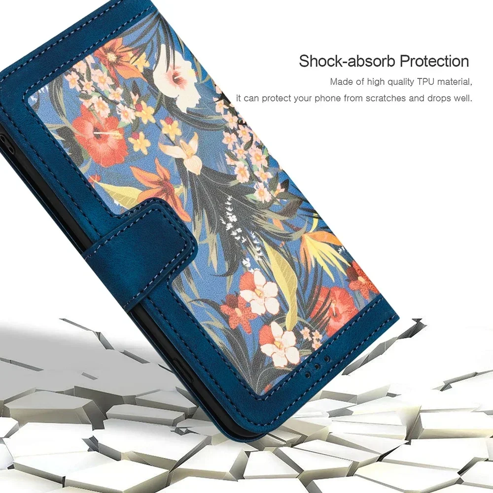 3D Flower Leather Flip Wallet Phone Case with Strap