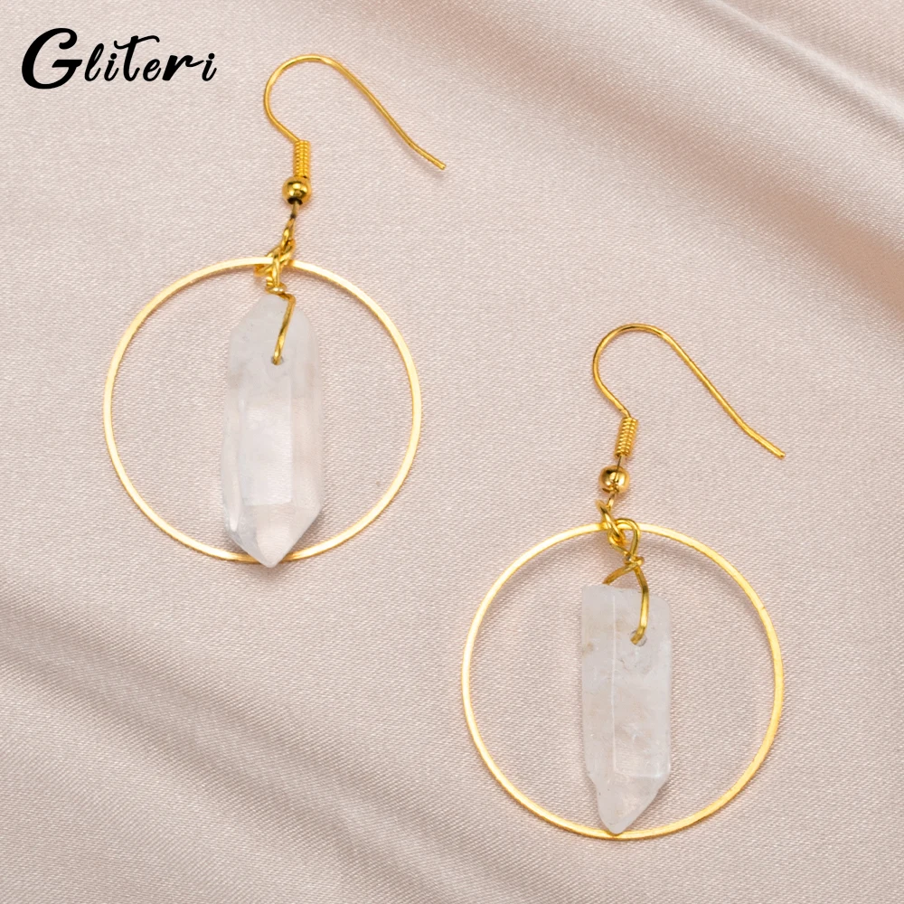 

GEITERI Bohemia Irregular Natural White Crystal Earrings For Women Girl Gold Color Round Circle Stone Drop Earring Charm Jewelry