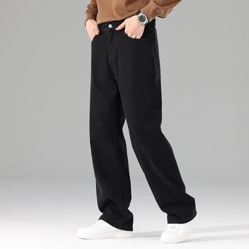 Men Jeans Black Casual Baggy Trousers Classic Straight Comfortable Wide Denim Trousers