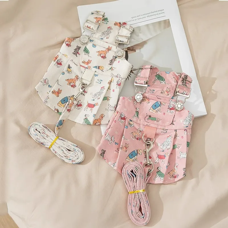 Spring and summer small and medium-sized dogs, dog clothes full of doggie graffiti, leash skirts, cat pet clothing