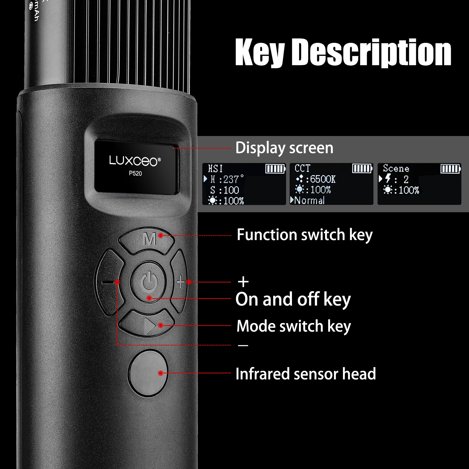 Фото LUXCEO P520 RGB светодиодный, фото-и видеокарта, 36 Вт, 36000 цветов №3