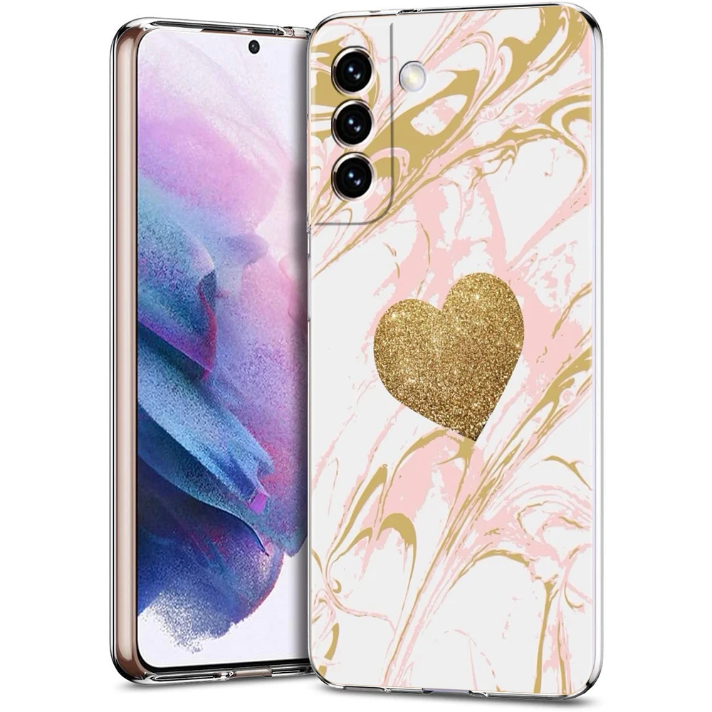 Gold Rose Love Heart Soft Silicone Clear Phone Case