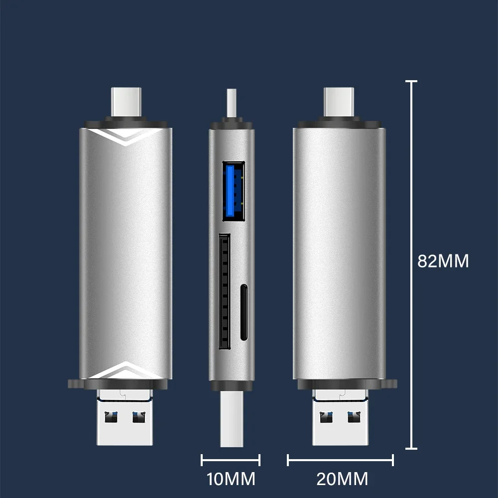 TYPE-C USB 3.0 미니 메모리 카드, 다기능 카드 리더기, 외부 스토리지, 메모리 스틱 카드 리더기, 블랙 스트레치, 6-in-1
