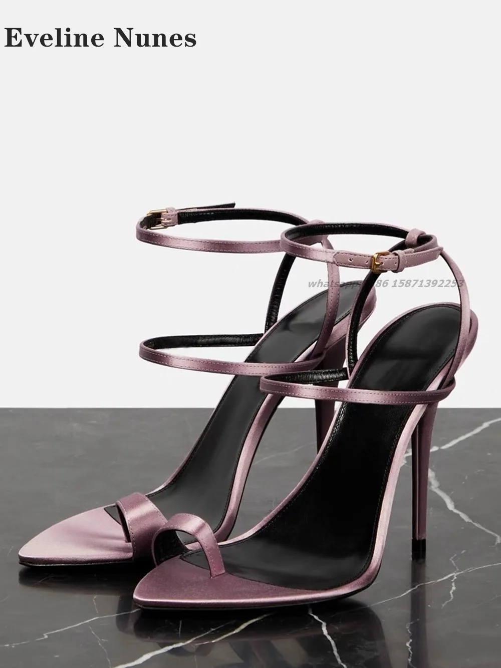 Clip Toe Straight Strap Slides Rhinestone Buckle Strap Slip On Women's Slingback Heeled Sandals