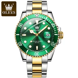 OLEVS Classic Men's Quartz Watch with Luminous Hands and Stainless Steel Strap (Gold green)