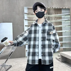 Boys' Classic Black and White Plaid Long Sleeve Shirt - 5 (Black)