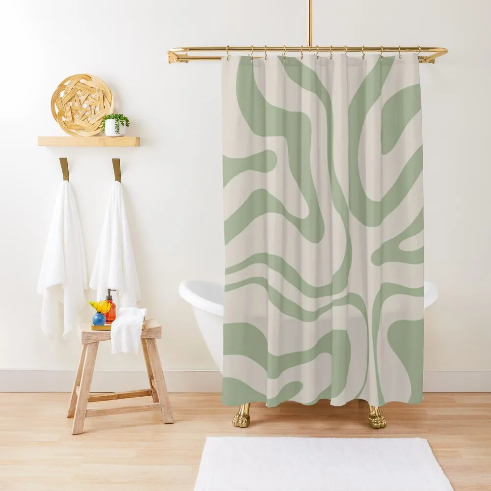 

Liquid Swirl Abstract Pattern in Beige and Sage Green Shower Curtain Bathroom Bathroom Curtains For Shower