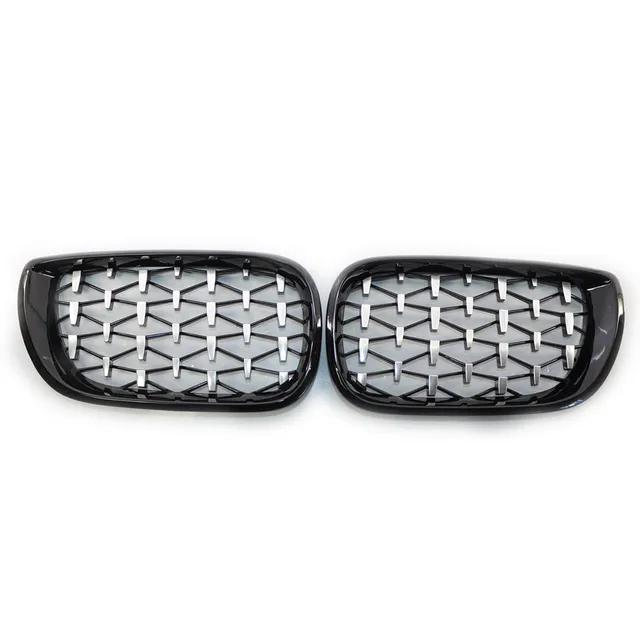 Fit For Bmw E46 4d Pair Of Black Front Grille Diamond Meteor Style