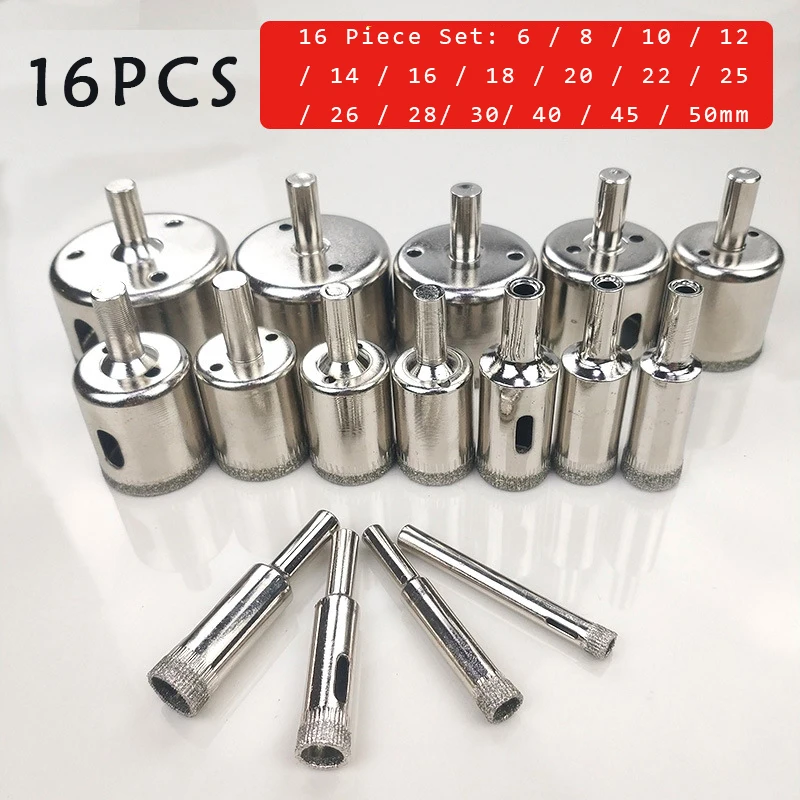 6mm-50mm 16pcs Diamond Coated Hss Drill Bit Set Tile Marble Glass Ceramic Hole Saw open Drilling Bits Diamond Core Bit