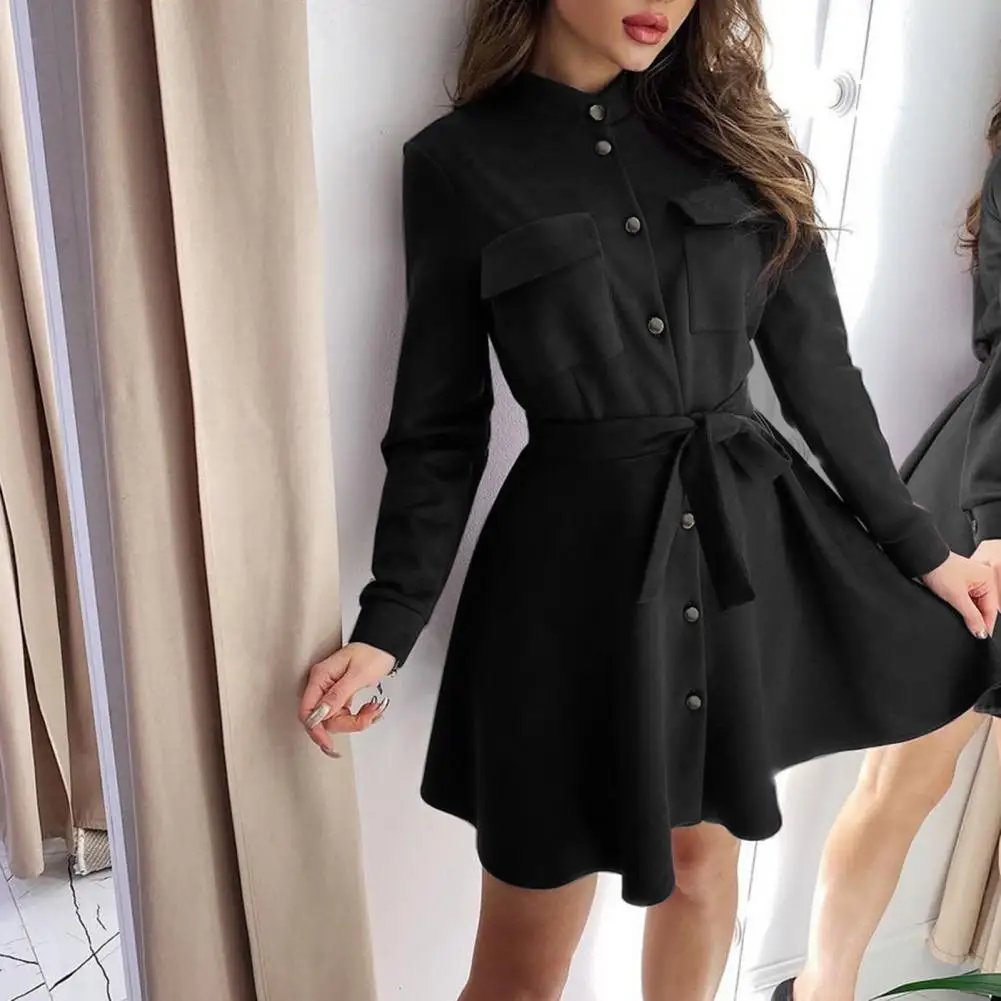 

Women Dress 2023 Korean Fashion Elegant V-neck Button Embroidered Flowers To Collect Waist Bubble Sleeves Long Vestidos