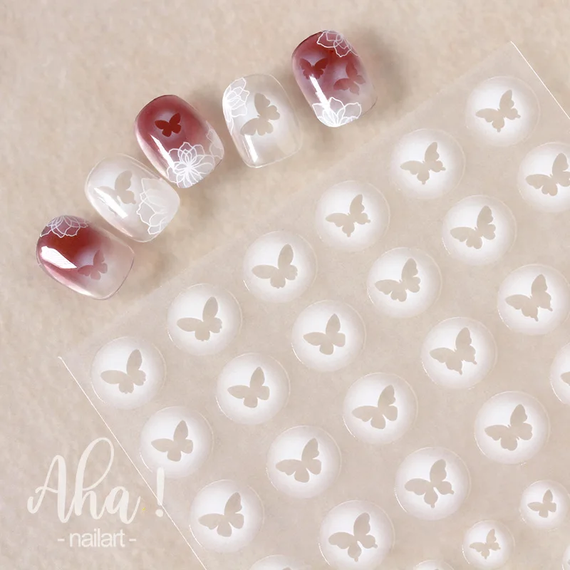 Planet Flower Cute Stickers for Nails 3D White Translucent Hollow Butterfly Heart Love Shaped Star Decals DIY Sliders Manicure