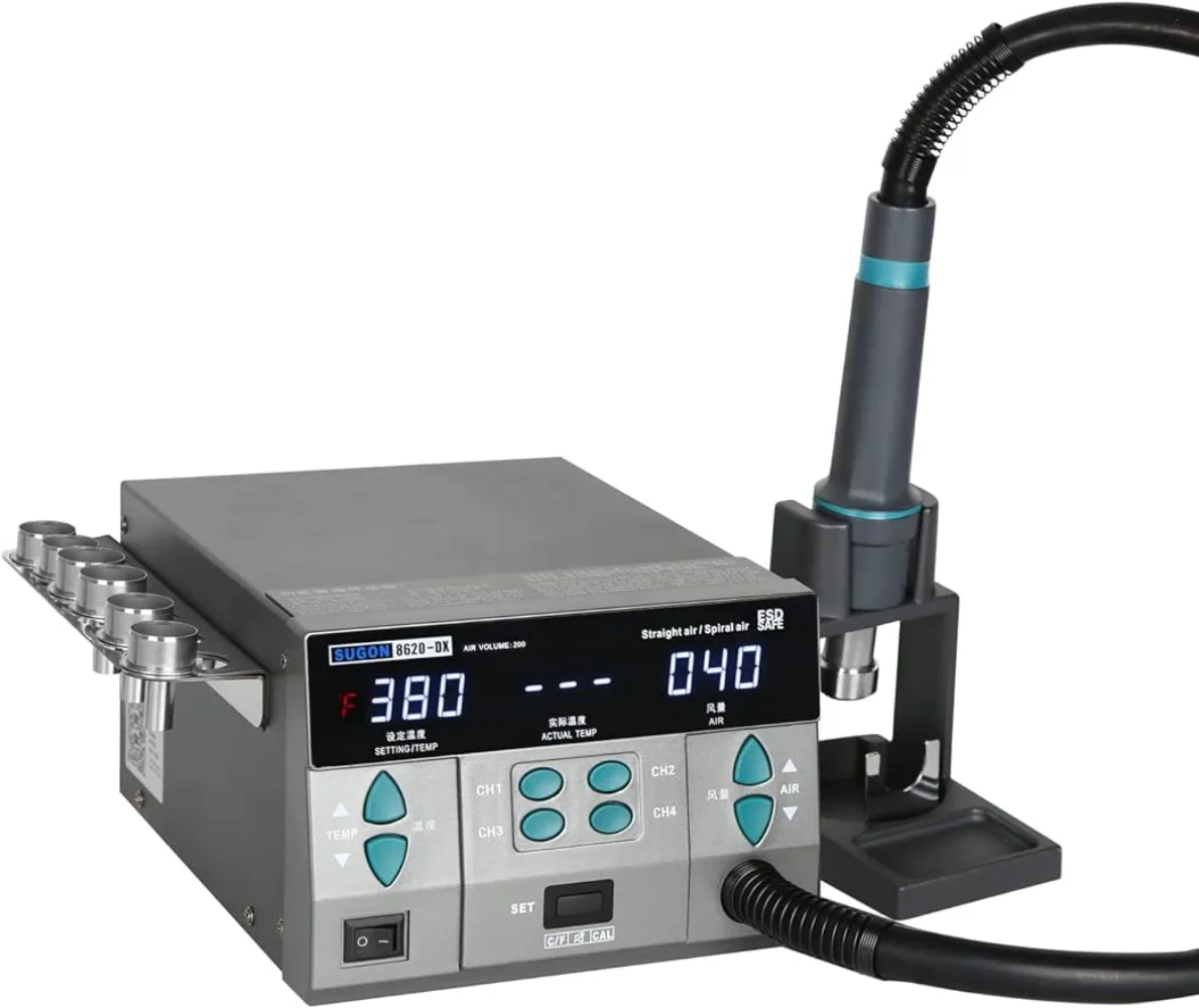 110V Digital Hot Air Rework Station1300W 212℉-845℉ Adjustable Temperature C/F 4 Memory Storage 6 Air Nozzle SMD Hot Station