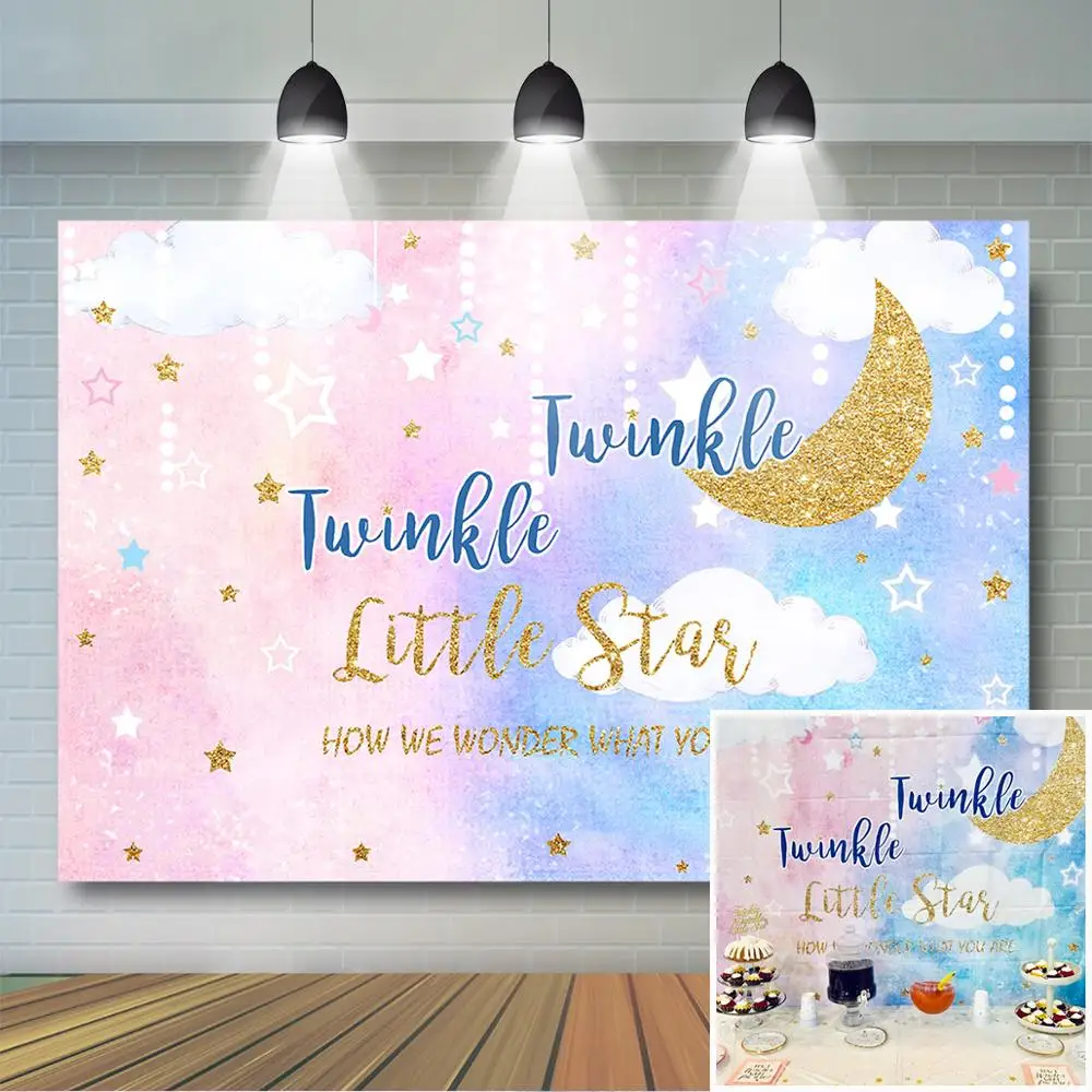Mocsicka Gender Reveal Backdroptwinkle Twinkle Little Star Baby Shower Photo Background Pink Blue Gender Reveal Party Decor