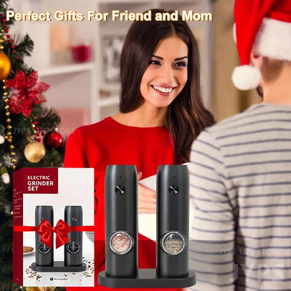 Automatic Pepper Grinder Salt And Pepper Grinder USB Rechargeable Adjustable Coarseness Spice Mill With LED Light Kitchen Tool