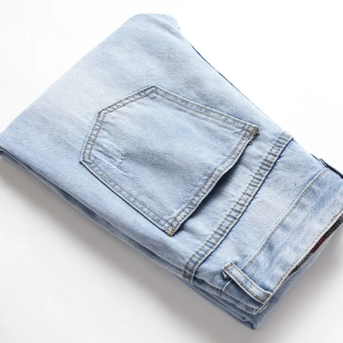 Europe and the United States new ripped jeans light youth straight leg mid-waist men's trousers