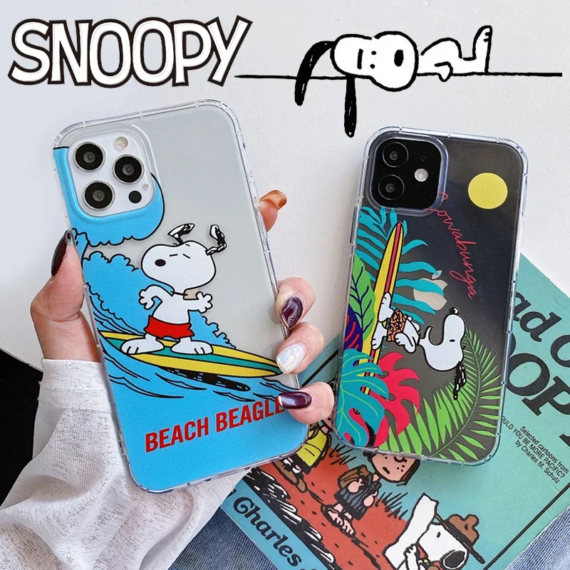 Custodia Per Telefono Snoopy Per Iphone 11 Pro Max 12 13 14 7 8Plus X Xr Xs Max Trasparente Cute Cartoon Snoopy Soft Tpu Cover Per Cellulare