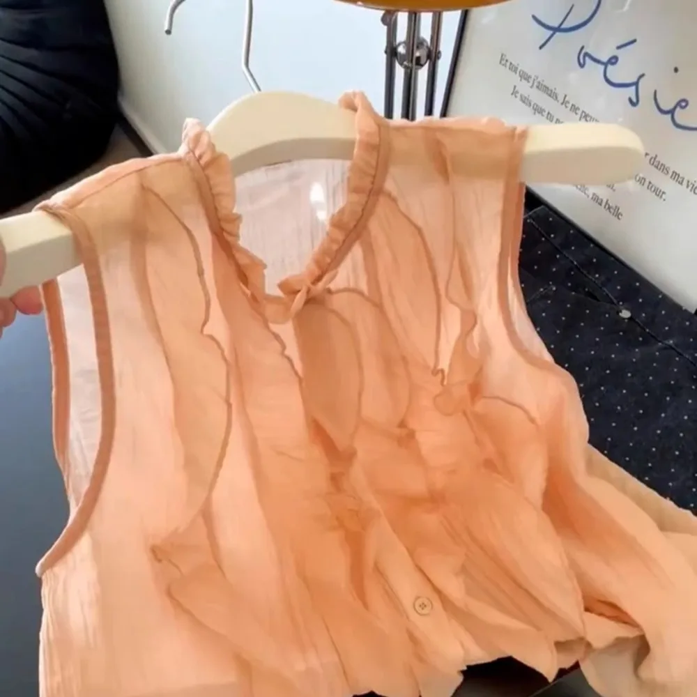 French Sweet Sleeveless Blouses Women 2025 Summer Dopamine