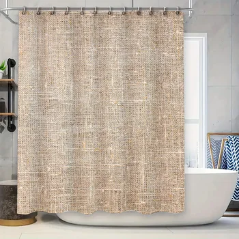 Natural Linen Shower Curtain – Rustic Woven Waterproof Fabric 1