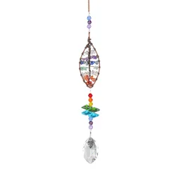 Rainbow Maker Tree of Life Crystal Ornament for Window and Garden Decor (Leaves)