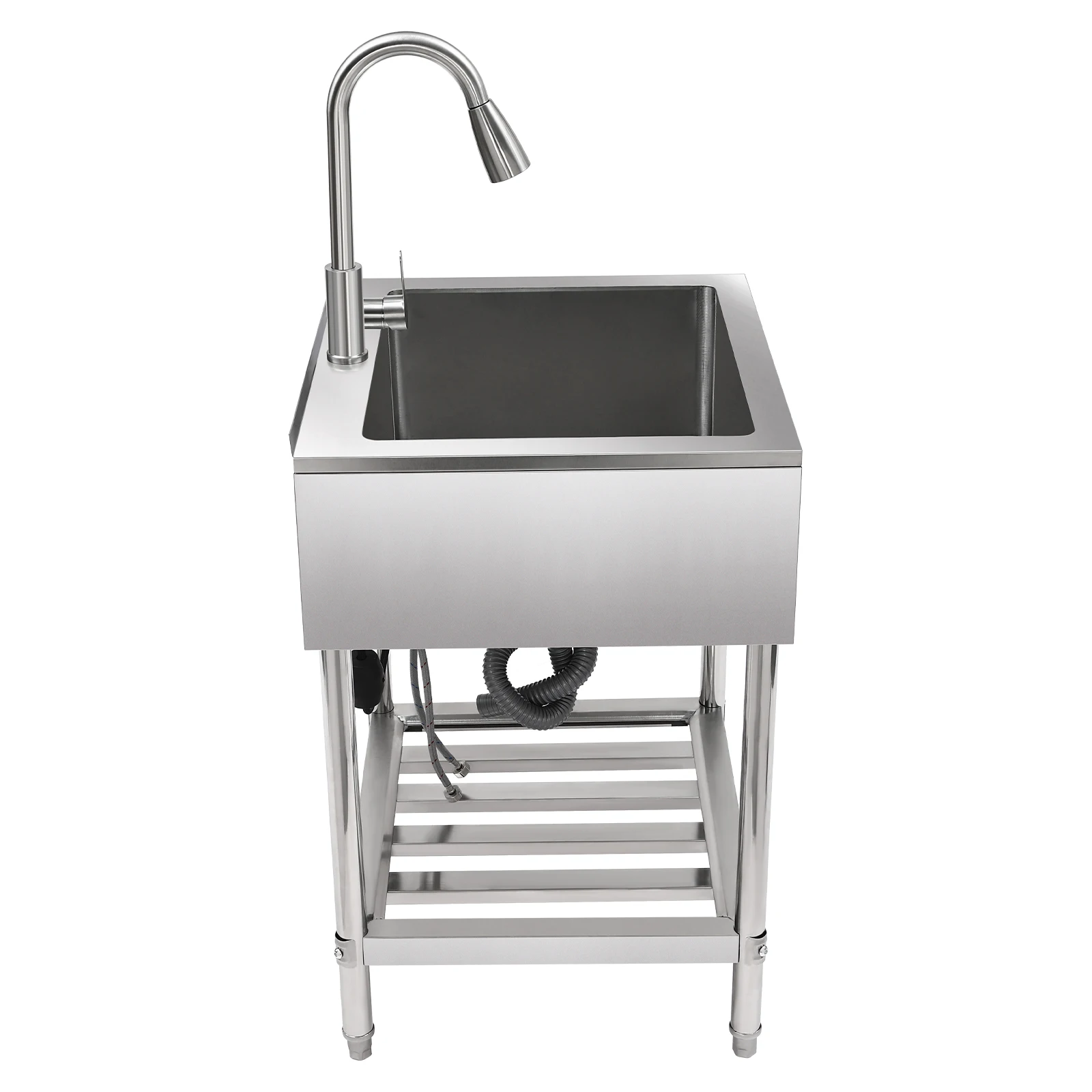 Black&Silver，Durable Kitchen sinks with Pull-Out Faucet, Adjustable Temperature, and Space-Saving Bottom Shelf 5