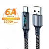 6A 120W USBA to Type C Super Fast Charge Cable Nylon Data Cord for Xiaomi POCO Samsung With Led Digital Display Cable
