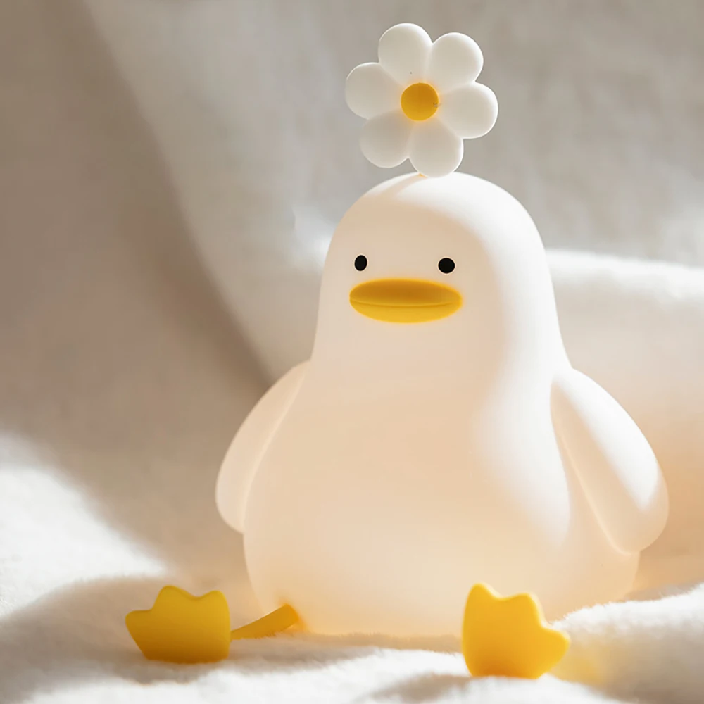 

Cute Flower Duck Pat Lamp Silicone Timed Night Light USB Rechargeable for Kid Children Gift Baby’s Room Bedroom Bedside Lamp