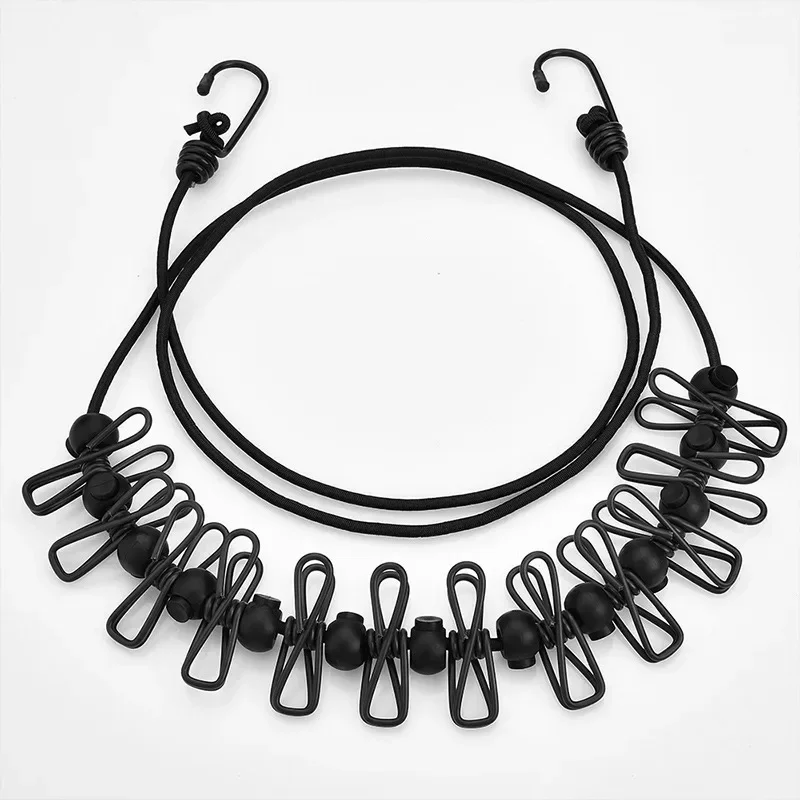 Clothes Drying Rack Portable Elastic Travel Windproof Outdoor Clothesline with 12 Clips for Backyard Balcony
