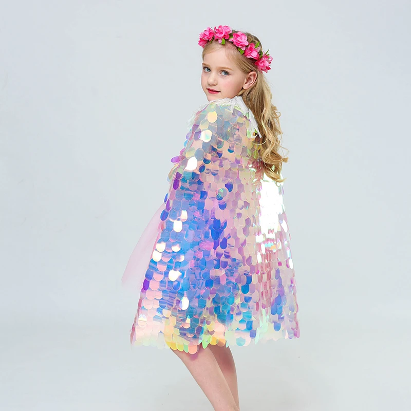 

Glitter Multicolor Sequins Shawl Shiny Fashion Girls Cloak Blingbling Fairy Princess Cape Christmas Party Halloween Kids Clothes