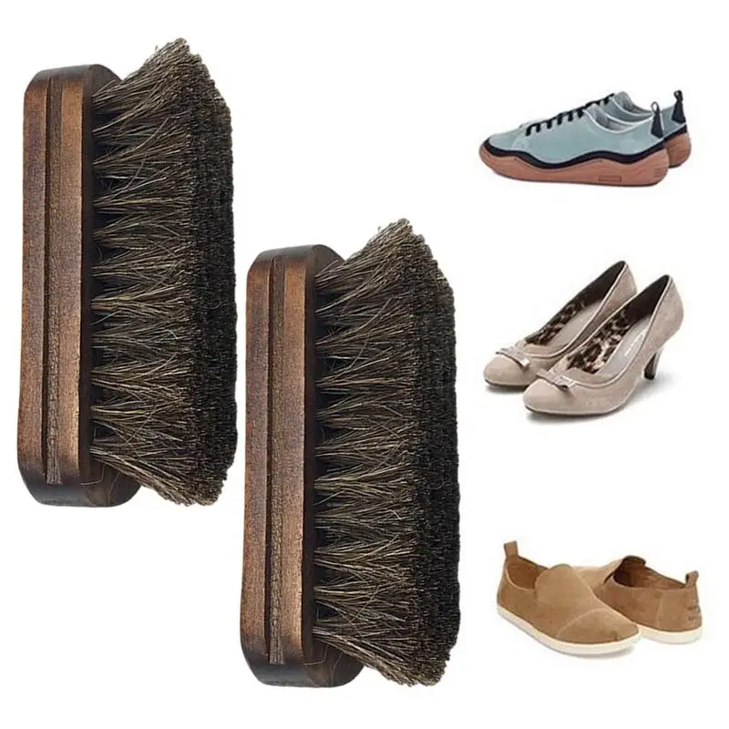 

2PCS Horsehair Shoe Brush Shoes Polishing Tool Horse Hair Bristle Shoe Brushes Kit Duster For Boots Shoes & Other Leather Caring