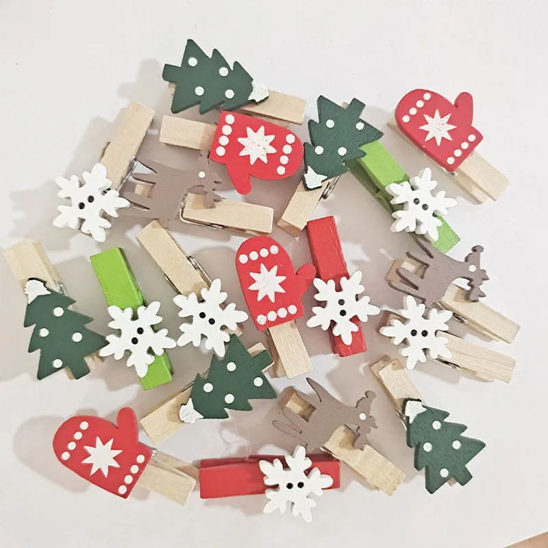 thumbnail image 1 of 25/50 piezas de pinzas de madera para Navidad, pinzas para fotos de copos de nieve de alce para pared, adornos navideños DIY, regalos de Año Nuevo para adornos de árbol de Navidad, 1 of 5