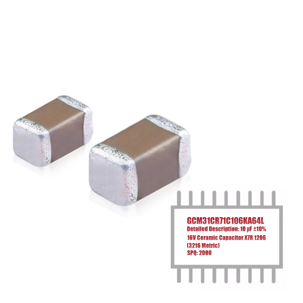 MY GROUP 2000PCS GCM31CR71C106KA64L 10 uF 10% 16V X7R 1206 (3216 Metric) Surface Mount Ceramic Capacitors in Stock