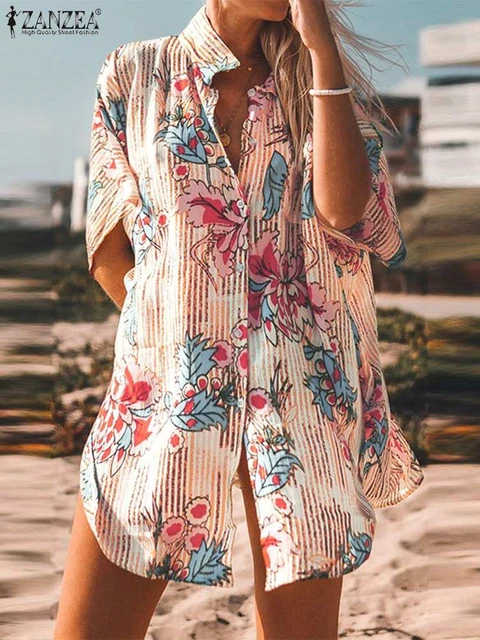 2023 ZANZEA Women Causal Floral Blouse Summer Bohemian Printed Holiday  Shirt O-Neck Short Sleeve Blusas Eleagnt Work Tops Tunic - AliExpress