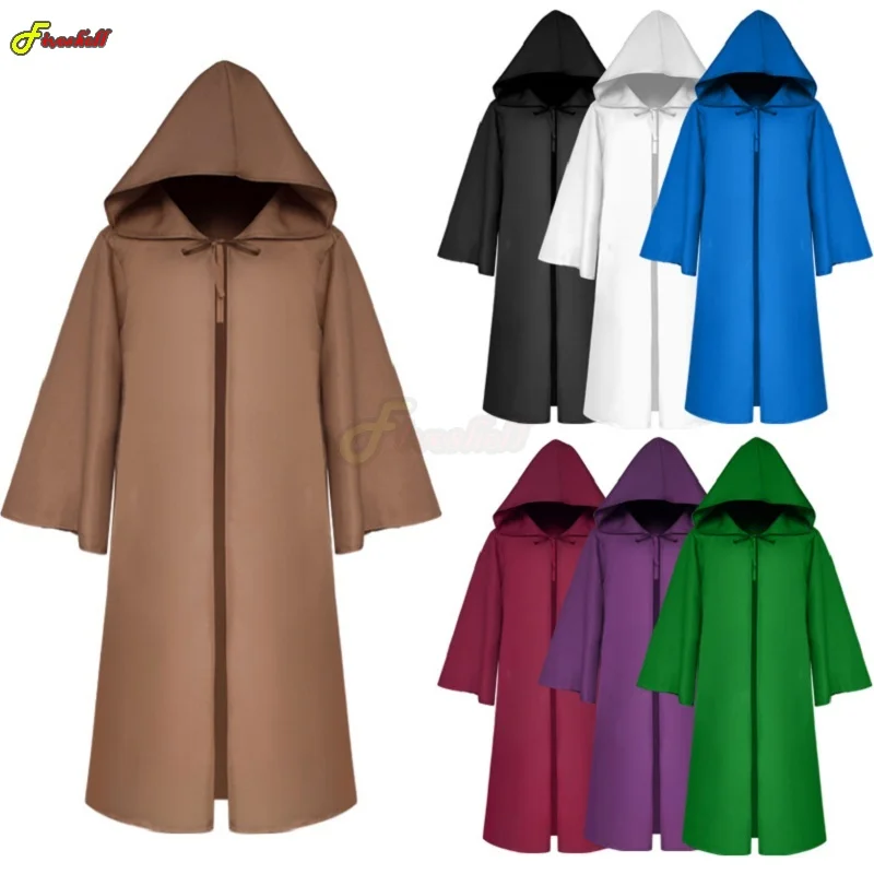 

Medieval Halloween Death Wizard Cloak Cosplay Costume Monk Hooded Robes Cloak Cape Friar Renaissance Priest Kids Adult S-XXL