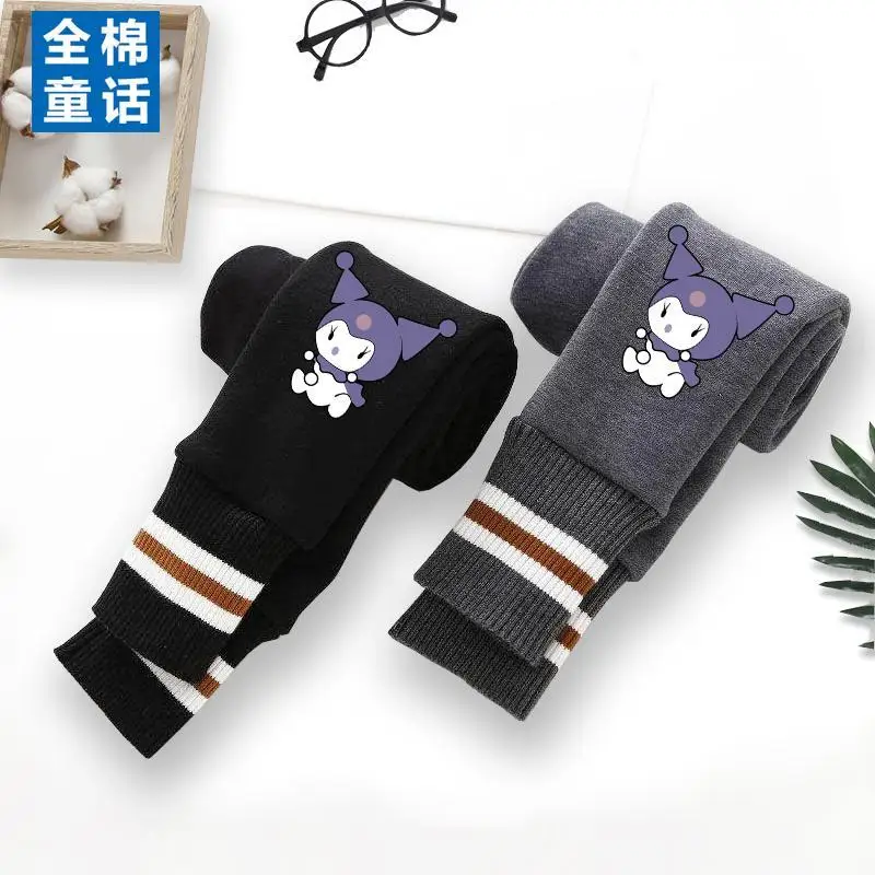 

Kuromi Sanrio Kawaii Anime Autumn Winter Wear Outside Pants Cute Cartoon Fleece Thick Thermal Trousers Lovely Gifts for Kids