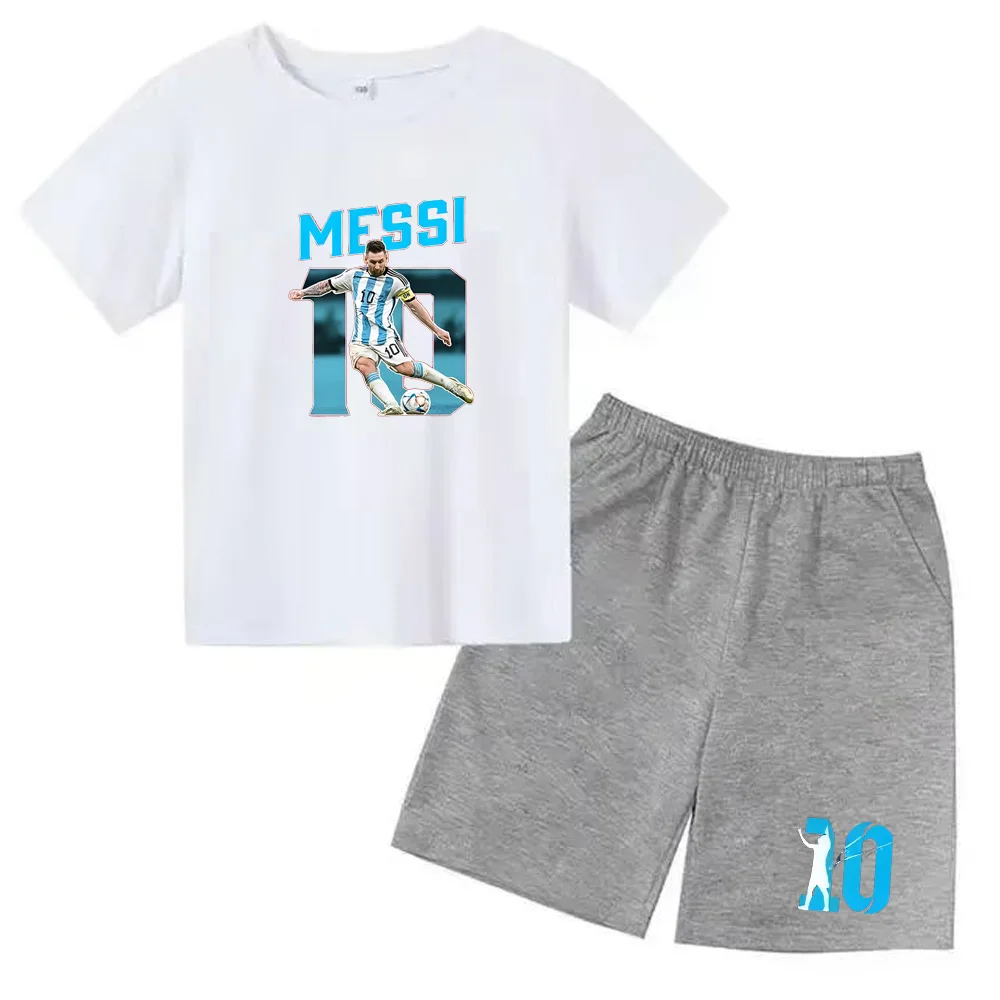 thumbnail image 1 of Conjuntos de 2 camisetas y pantalones con estampado de Super Soccer Star No. 10 para niños de 3 a 14 años, ropa de calle para niños y niñas, 1 of 5