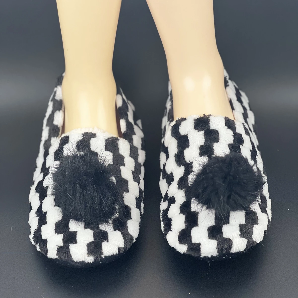 

Plaid Home Fuzzy Slipper Women Winter Fur Contton Warm Plush Non Slip Grip Indoor Fluffy Lazy Female House Floor Shoe Room