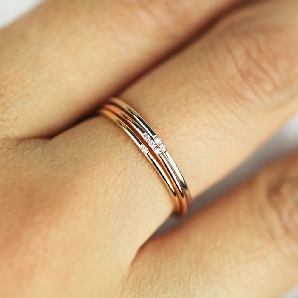 Thin Dainty Rings For Women Minimalist Zircon Light Yellow Gold Color Finger Ring OL Daily Gift Fashion Jewelry KCR101 2