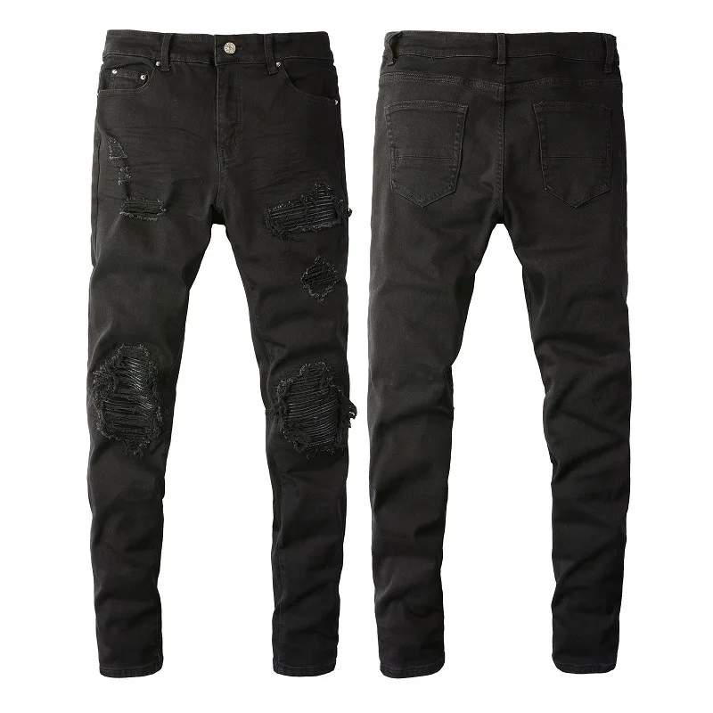 European and American Fashion Jeans 8520 High Street Fashion Brand Street Torn Patch Jeans Slim Stretch Jeans for Men 4