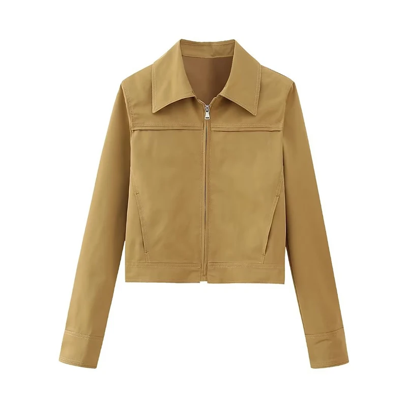 

Turn Down Collar Short Women's Jacket Zipper Loose Bomber Jacket Female 2023 Autumn New Basic Coat For Women